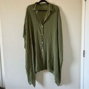 Women’s Olive Green One Size Kimono Button Up Relaxed Tunic Coverup Vacation